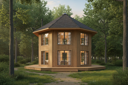 two story octagon hut house