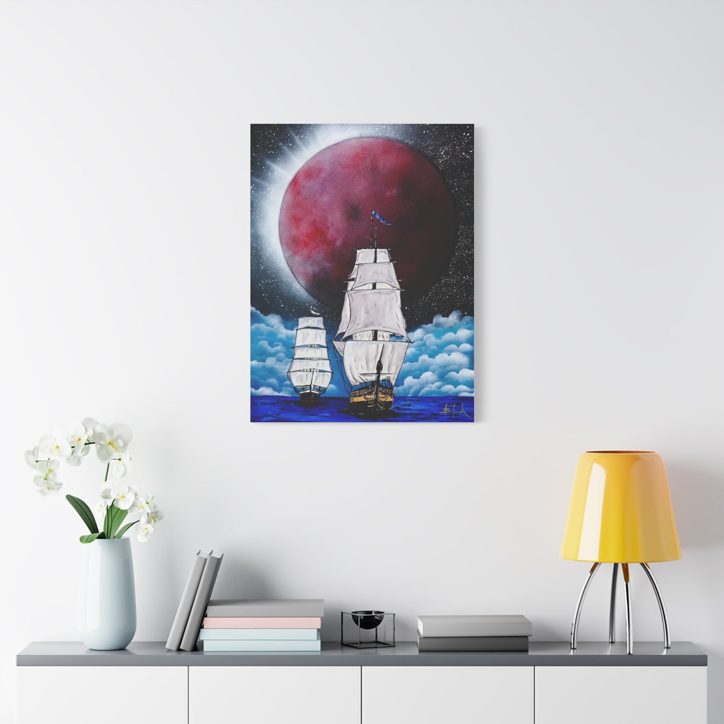 Canvas Print - Ships Sailing Blood Red Moon XIII