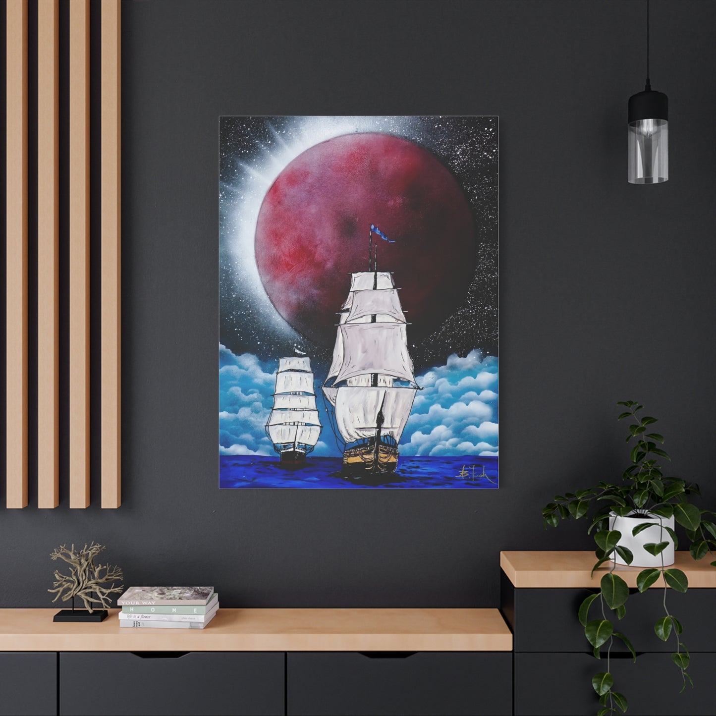 Canvas Print - Ships Sailing Blood Red Moon XIII
