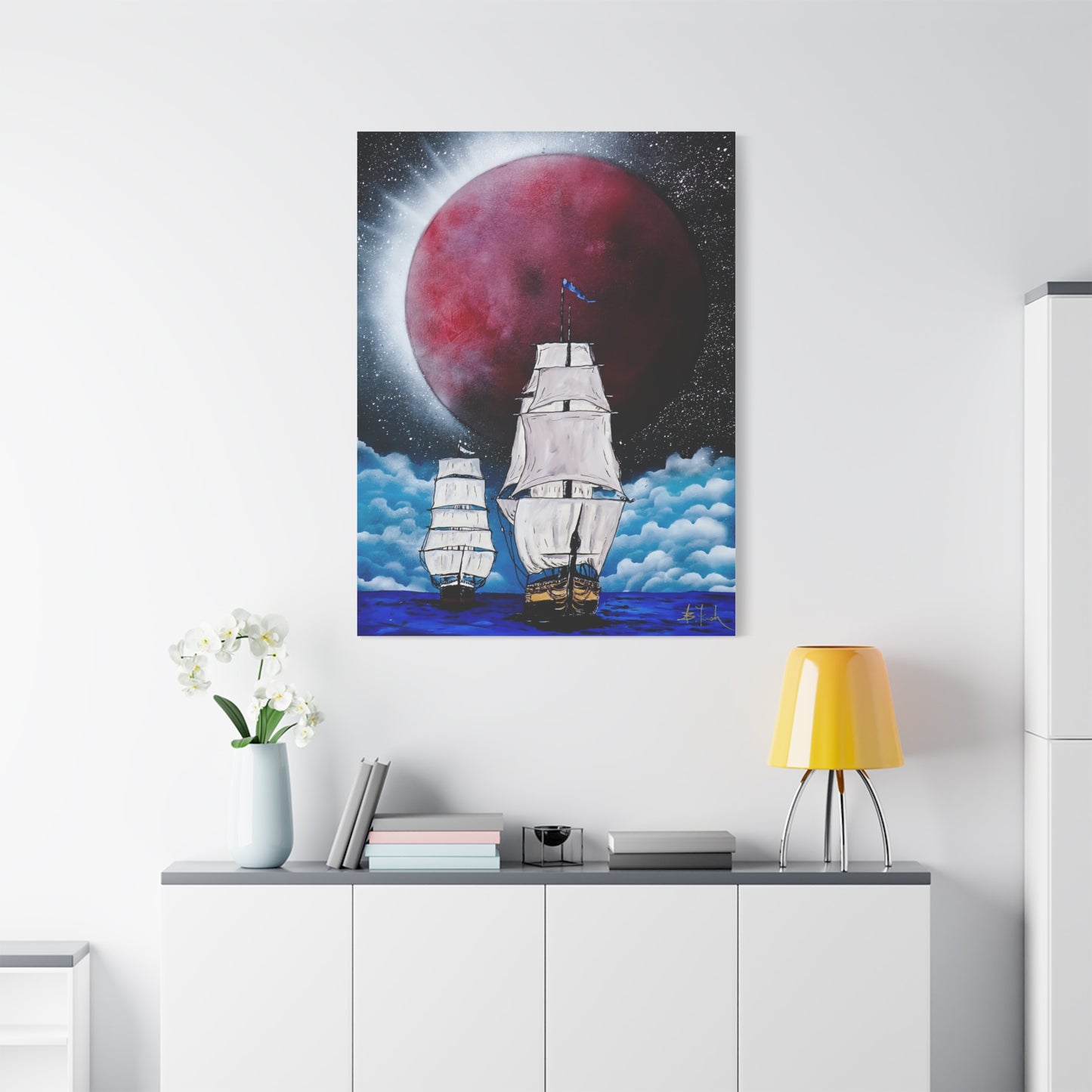Canvas Print - Ships Sailing Blood Red Moon XIII