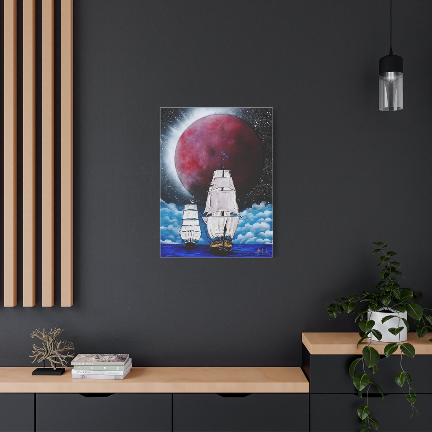 Canvas Print - Ships Sailing Blood Red Moon XIII