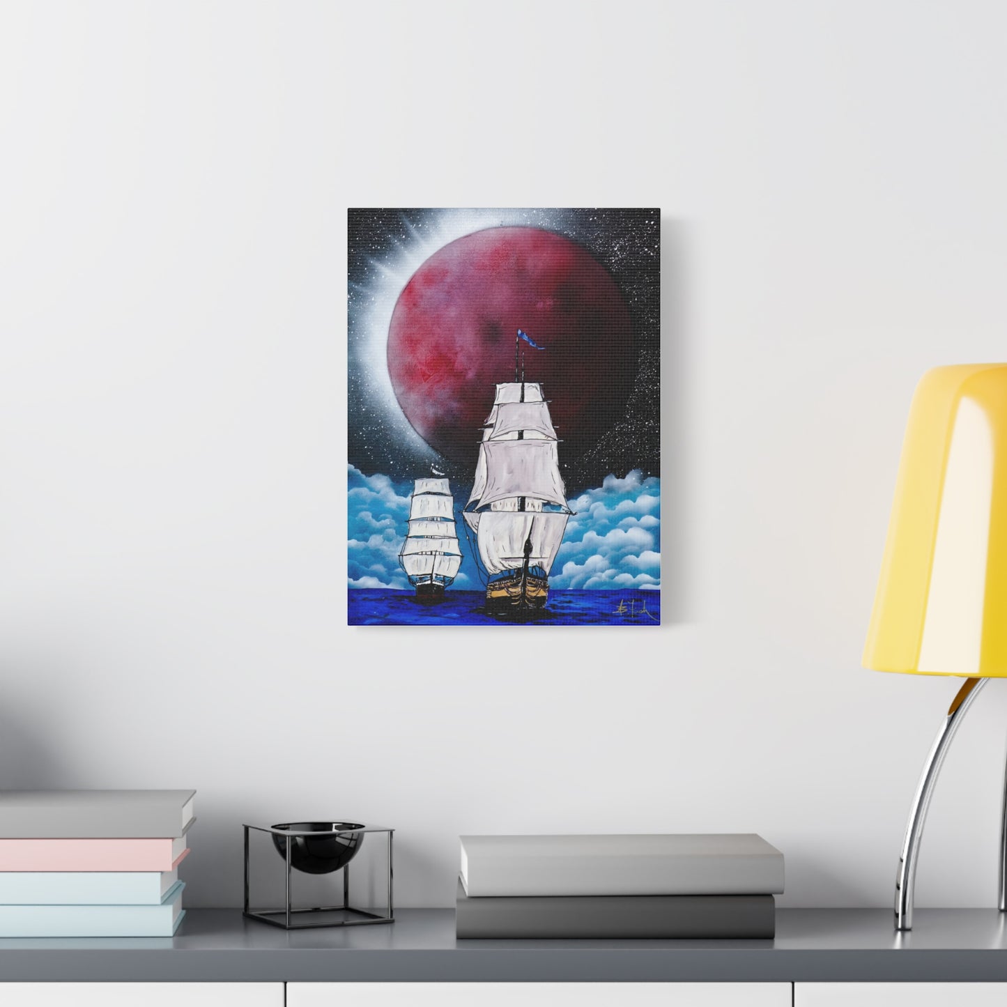 Canvas Print - Ships Sailing Blood Red Moon XIII