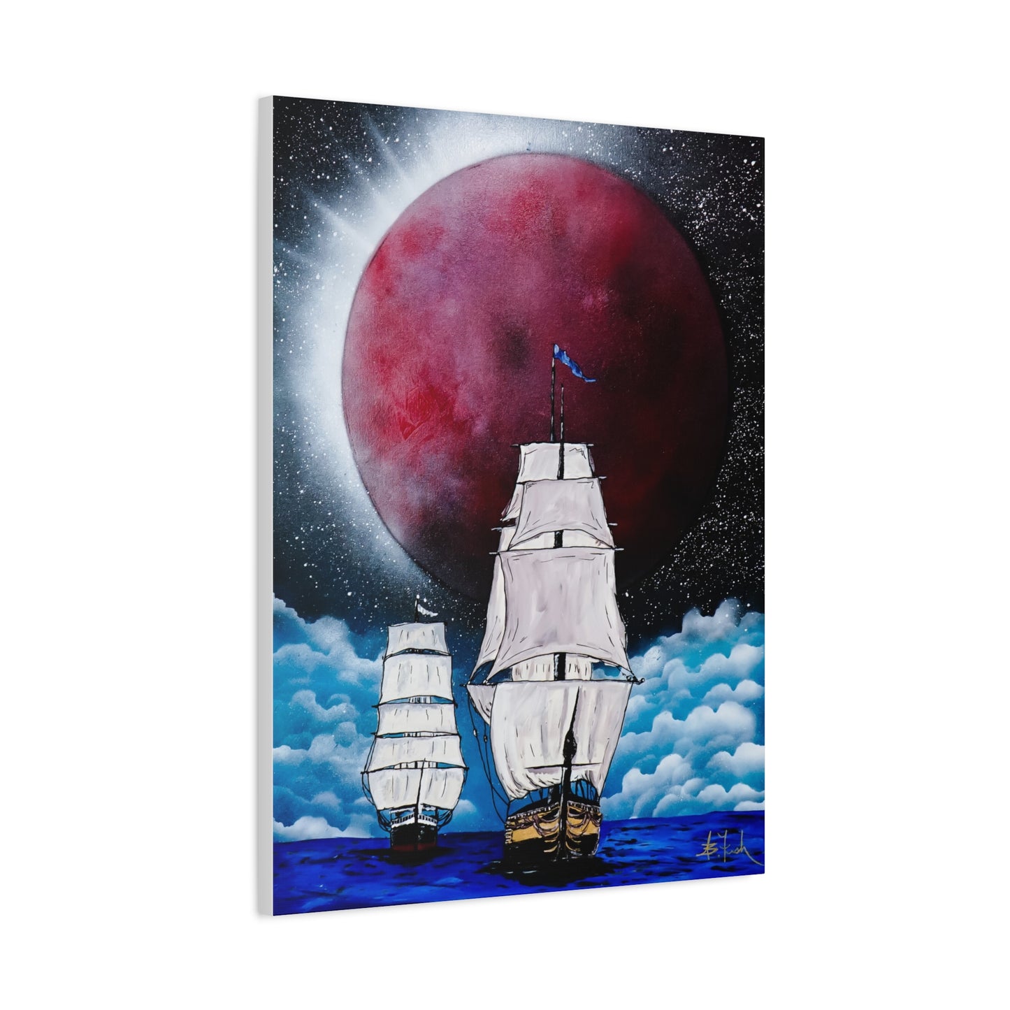 Canvas Print - Ships Sailing Blood Red Moon XIII