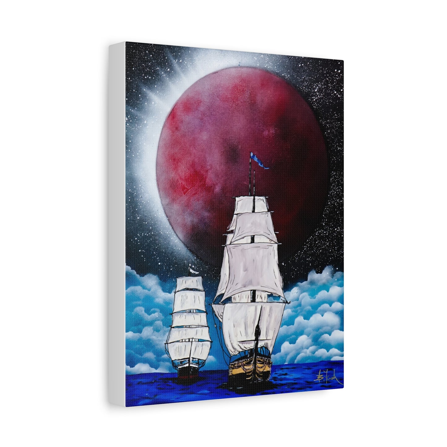 Canvas Print - Ships Sailing Blood Red Moon XIII