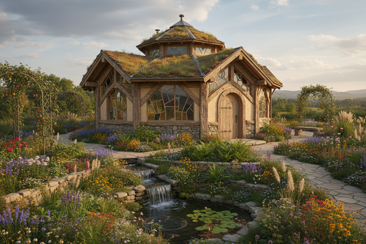 9 sided hut house with garden