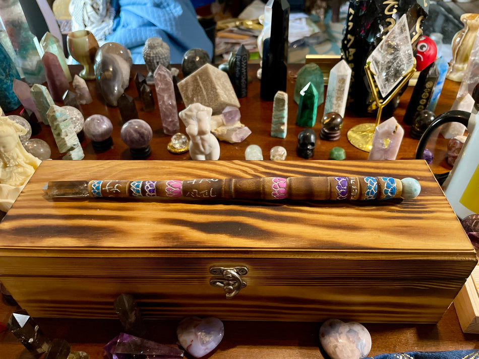 XIII Age of Aquarius, #3.0 Unique One of A Kind Magick Weavers Wand, Spiritual Tool, Metaphysical, Energetic Elfish Magick Weavers Wand Certification  Bodhisattva Lotus Series  Name: Sirrus Luminus
