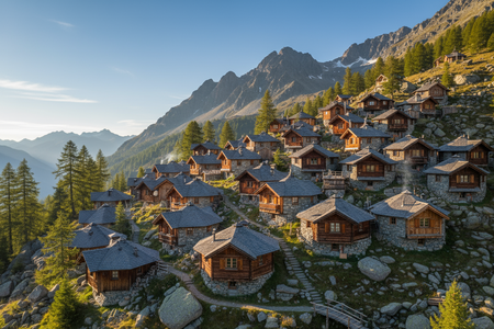 hexagon hut houses mountain village