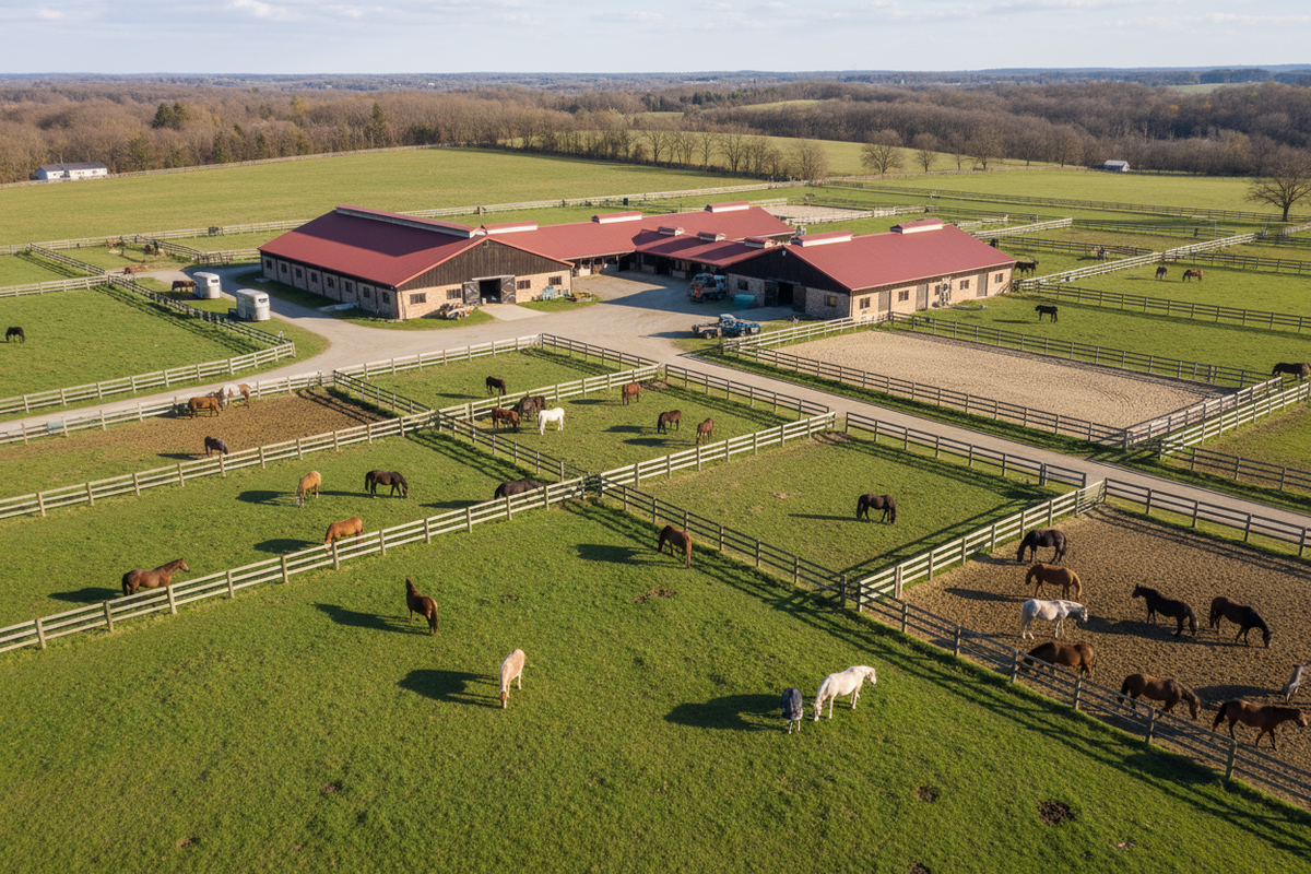 horses in pasture large stable operation 