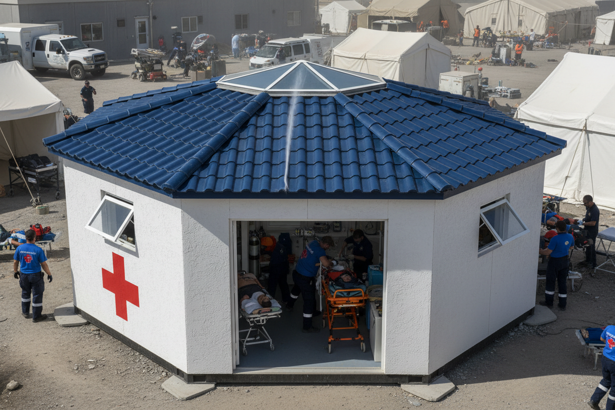 Rapid Response Shelter for Crisis Situations Emergency Temporary Housing  Sun and Moon Hexagon Hope Hut 188 sqft to 564 sqft