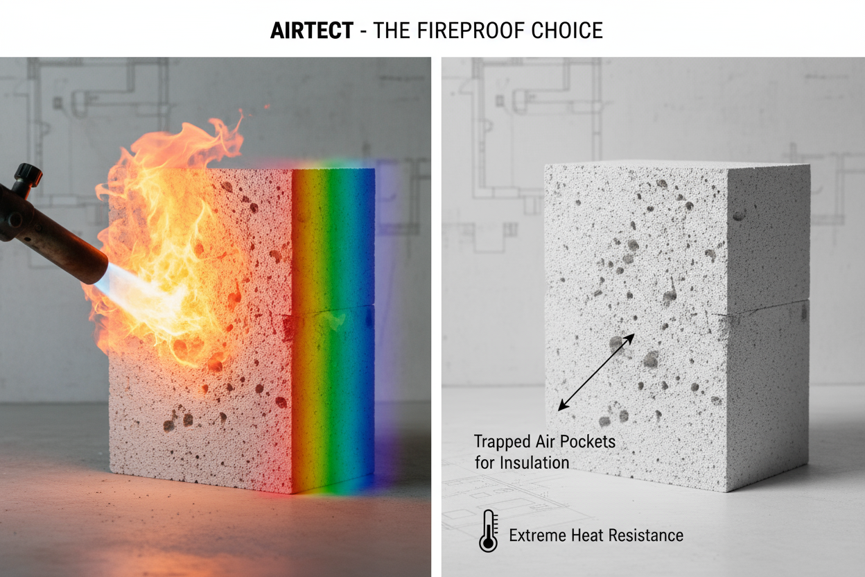 Please show how aircrete is fire resistant 